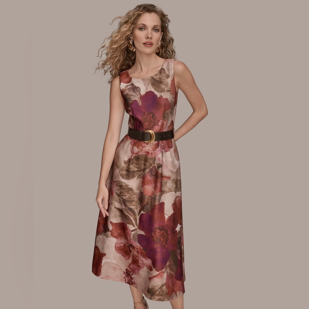 NWT Donna Karan Women's Floral Belted Dress, Rhododendron Multi, 6. $149 - Picture 3 of 6